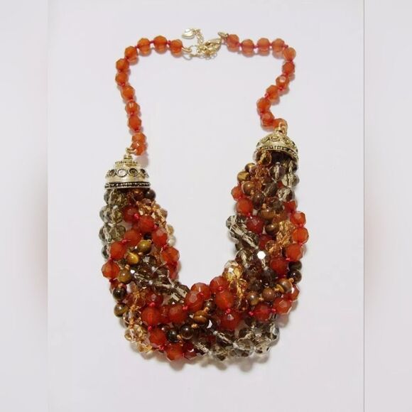 CAROLEE GOLD TONE  REDDISH BROWN RESIN 18"-21" NECKLACE NWOT - Picture 1 of 2